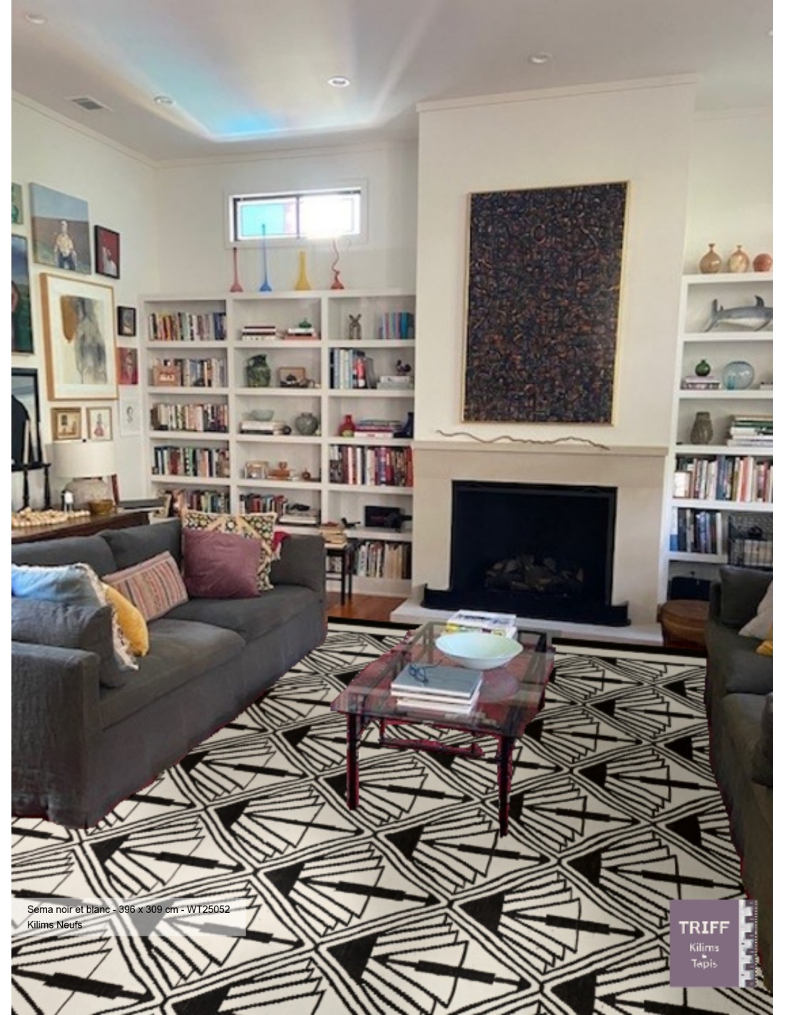 Black and white graphic design kilim rug - Galerie TRIFF