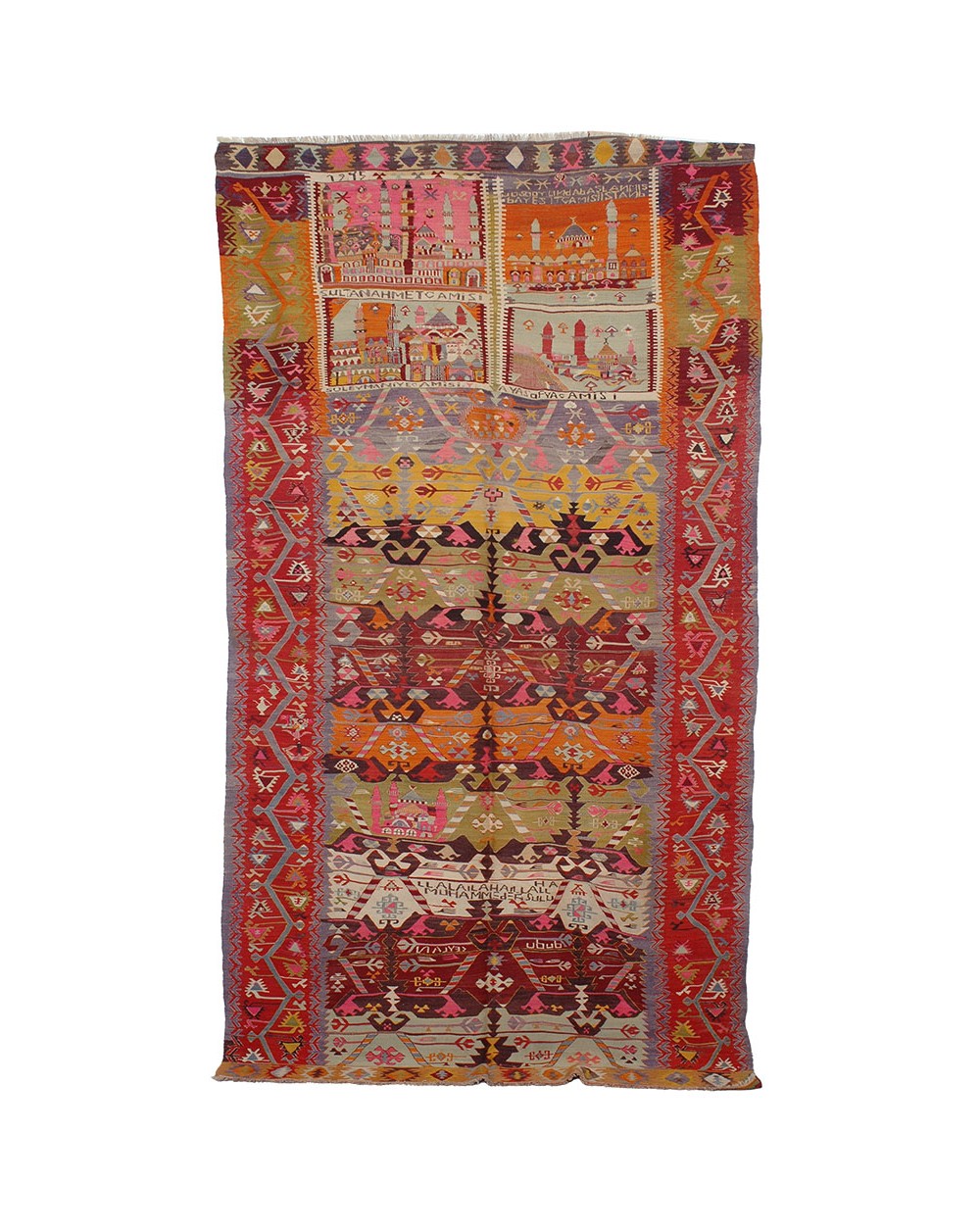 Kilim unique avec représentation de mosquées