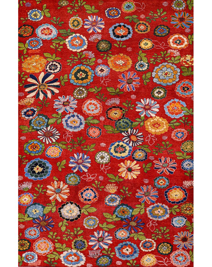 Red bouquet - Hand-knotted rug