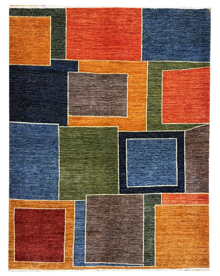 Vitrail bleu - Tapis noué main