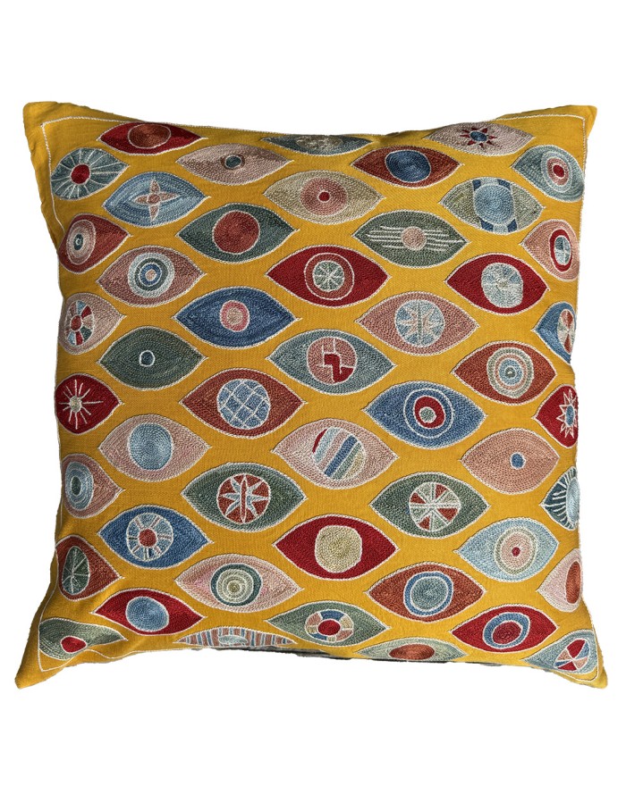 coussin en soie jaune