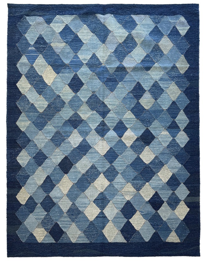 tapis kilim bleu contemporain