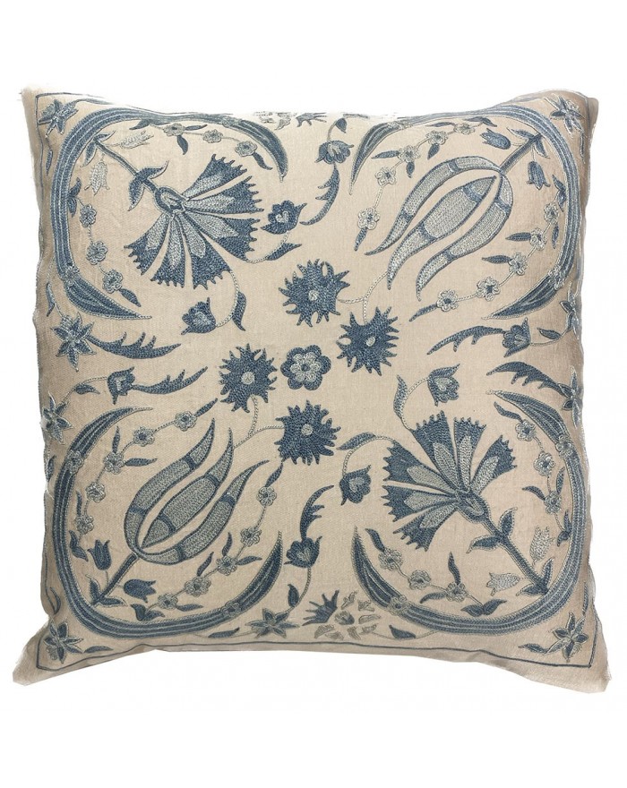 embroided cushion white and blue