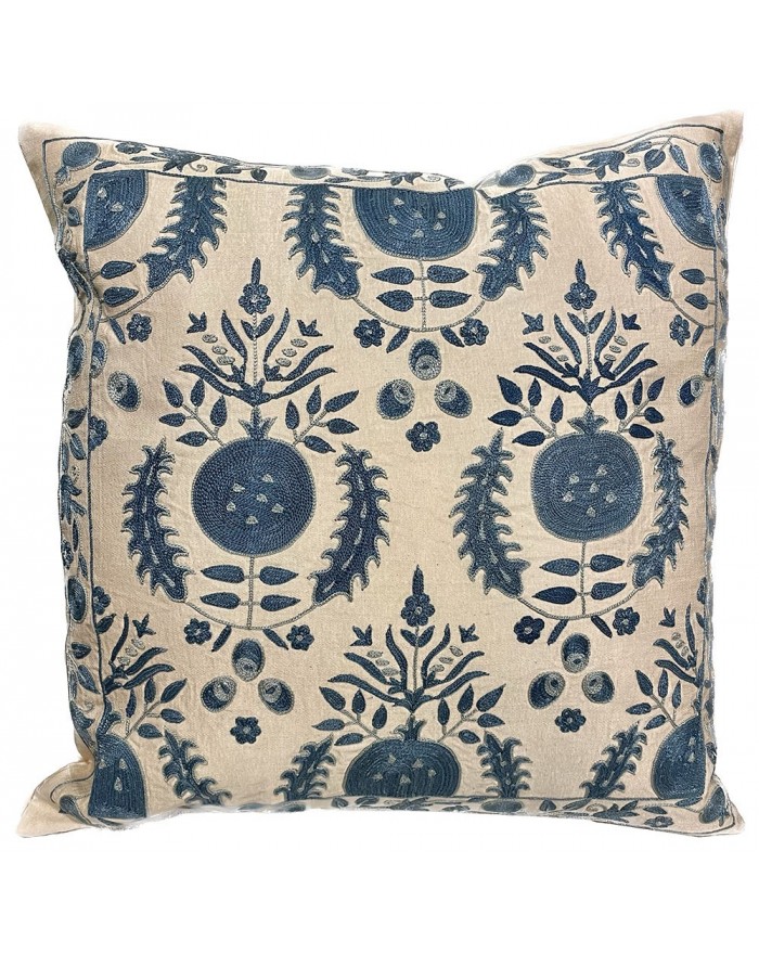 embroided cushion white and blue