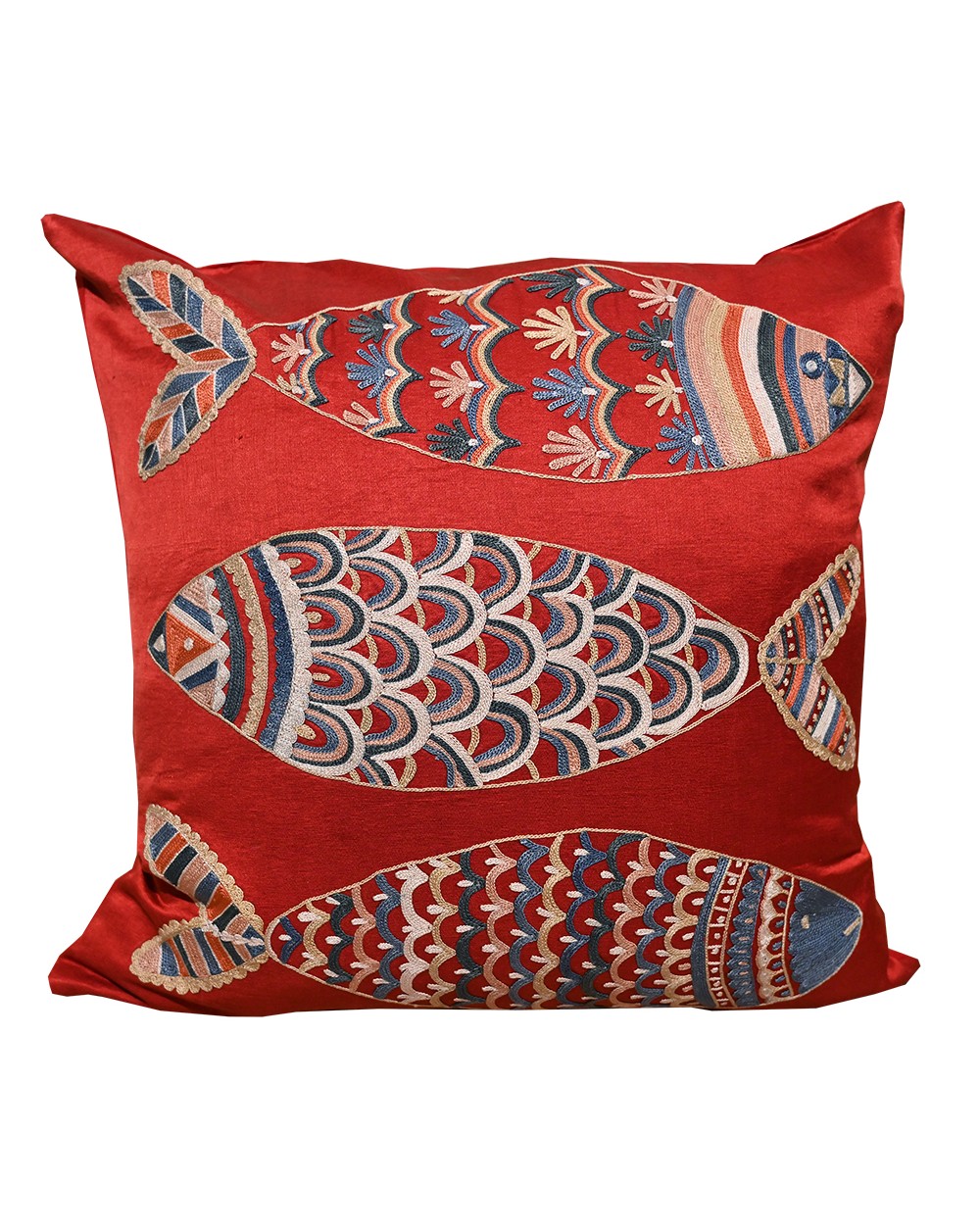 Coussin suzani poissons multicolore