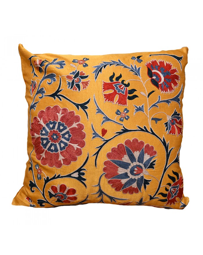 flower embroided cushion