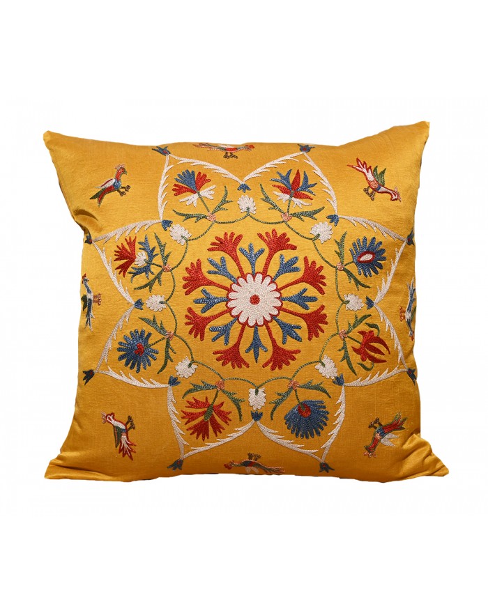 embroided cushion white and blue