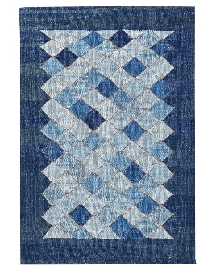 coussin en soie bleu et blanc