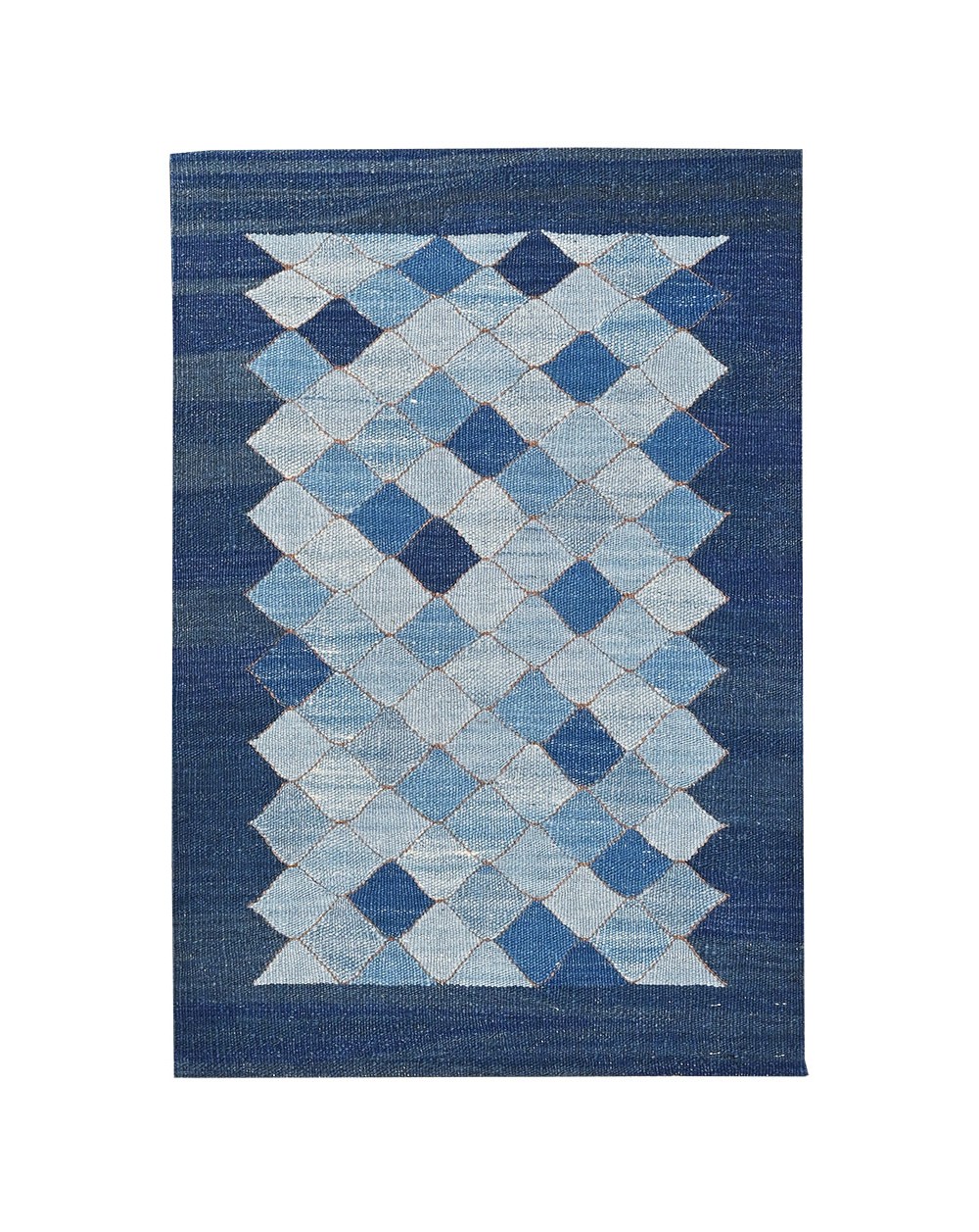 coussin en soie bleu et blanc