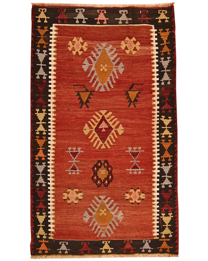 Grand Tapis Kilim Tissé Main 9x12 - Motif Navajo Marocain - Rouge - Lavable