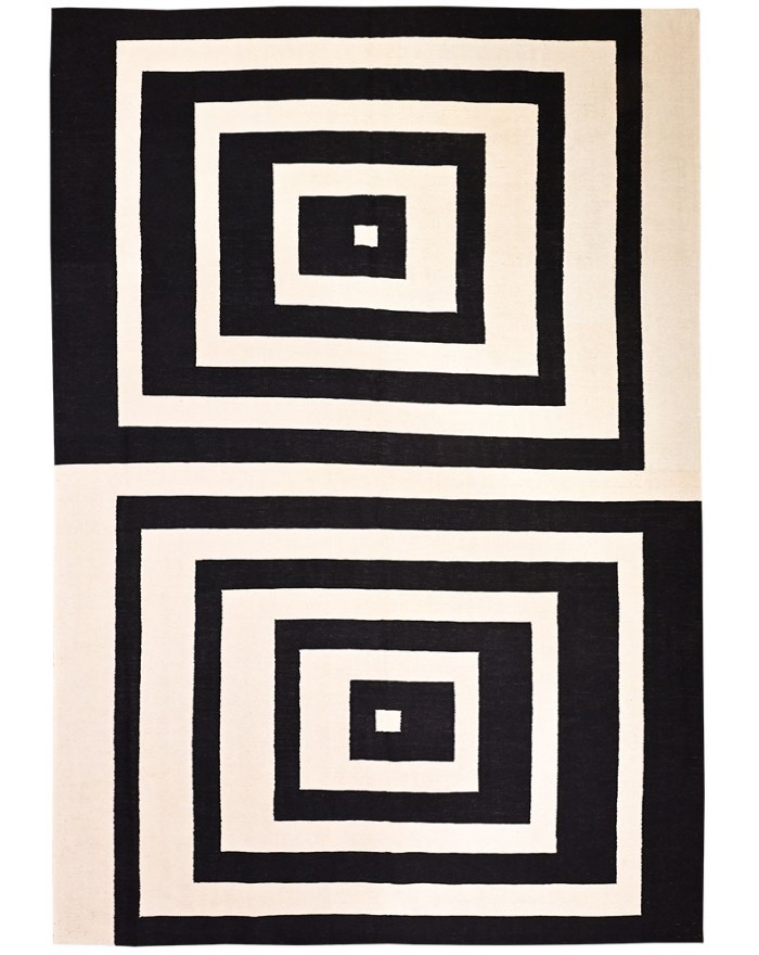 Graphic black and white kilim rug