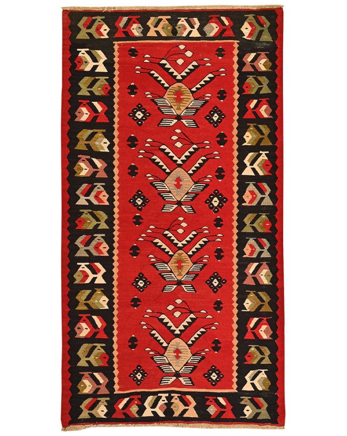 Small red Pirot kilim rug