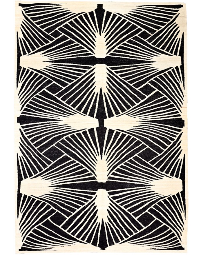 black and white graphic rug