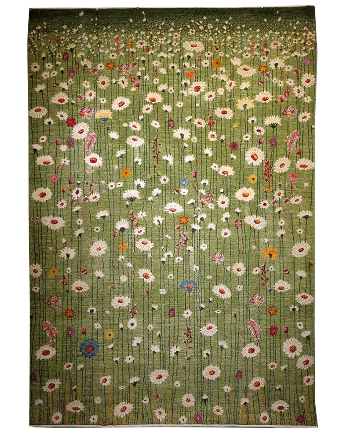Green flower meadow - Hand-knotted rug