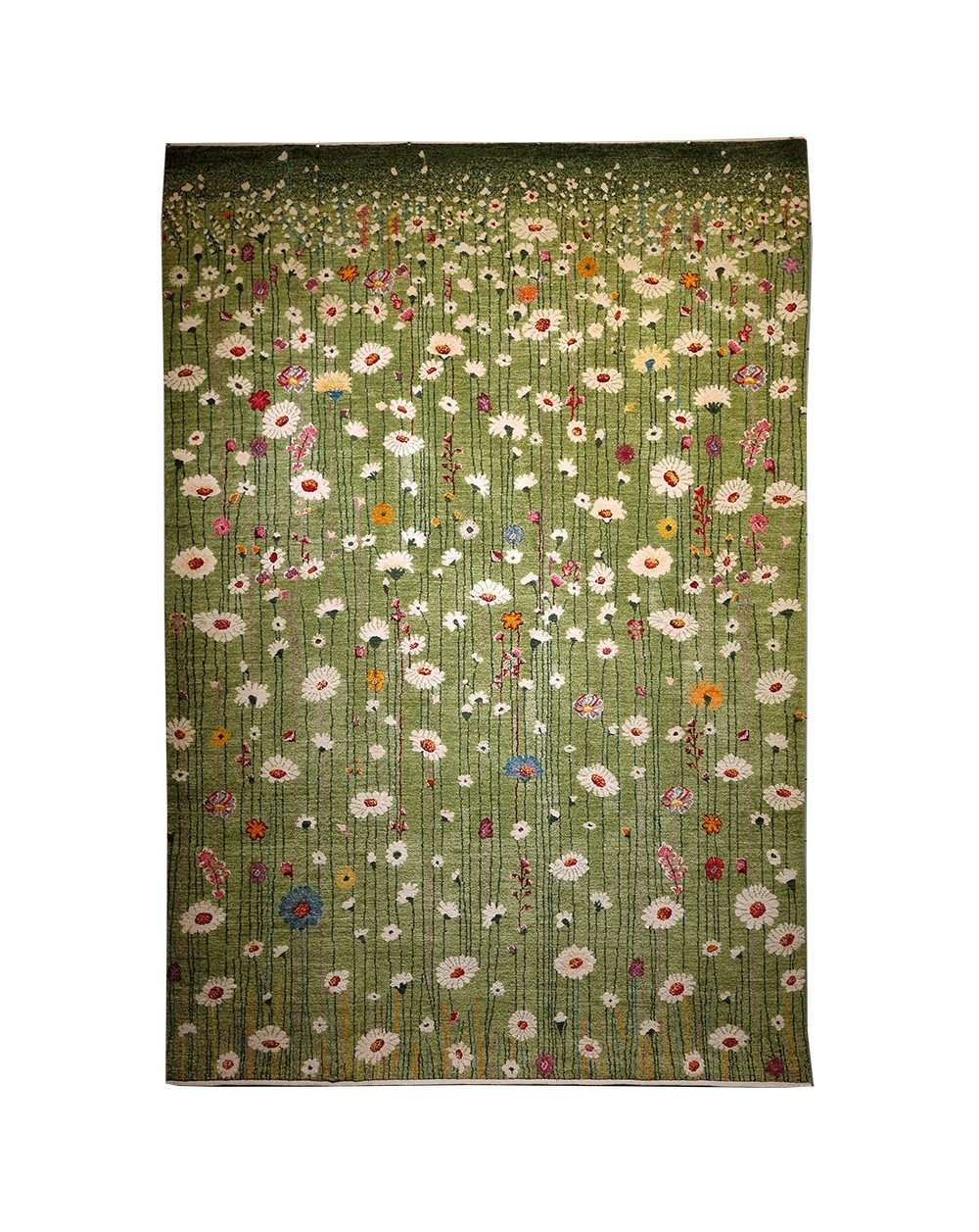 Green flower meadow - Hand-knotted rug
