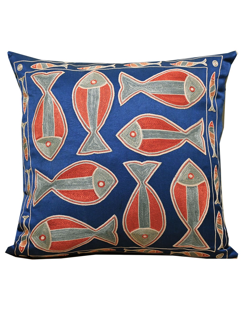 coussin brodé bleu paris